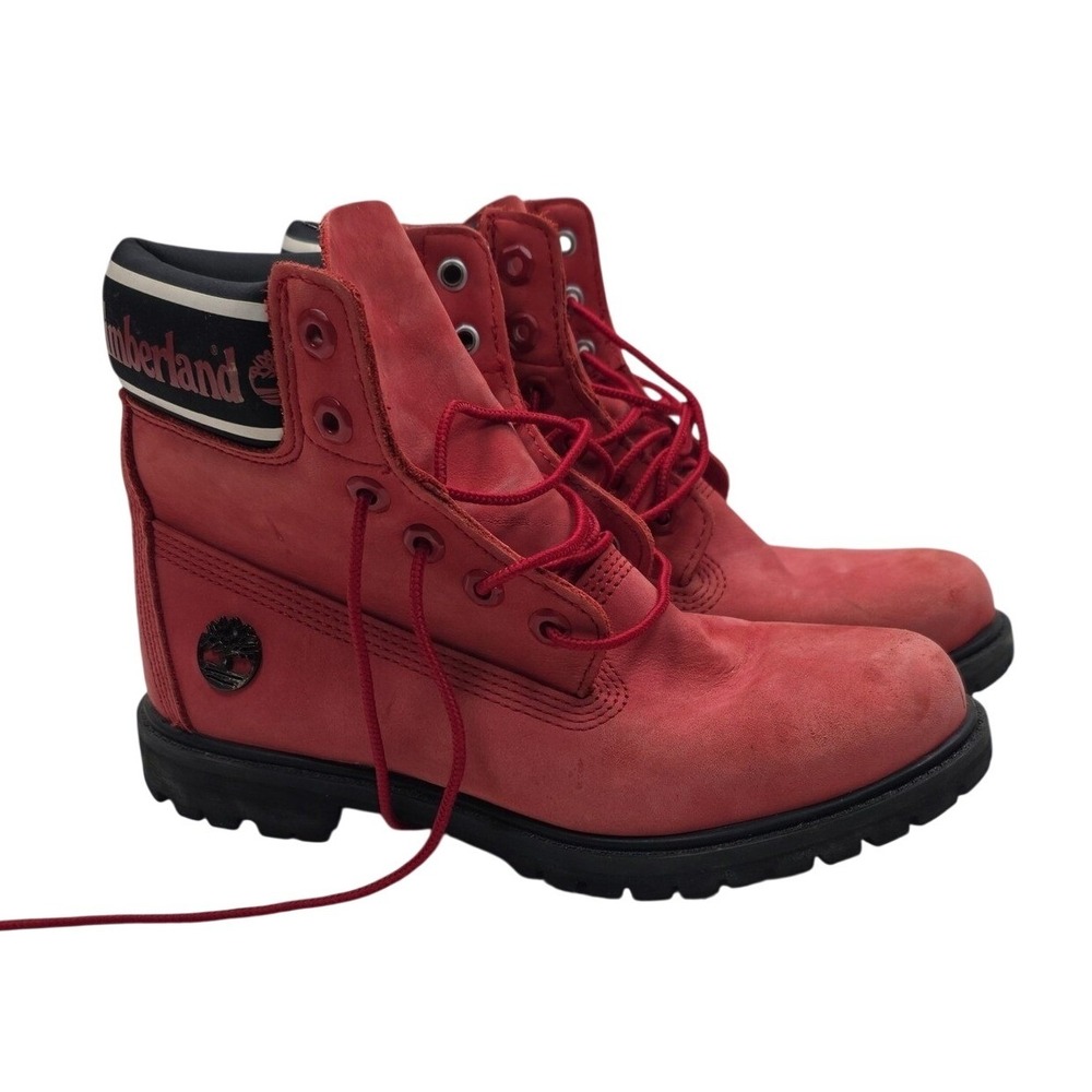 Timberland Womens 6 Inch Premium Red Nubuck Waterproof Boots A27HJ Size 7.5